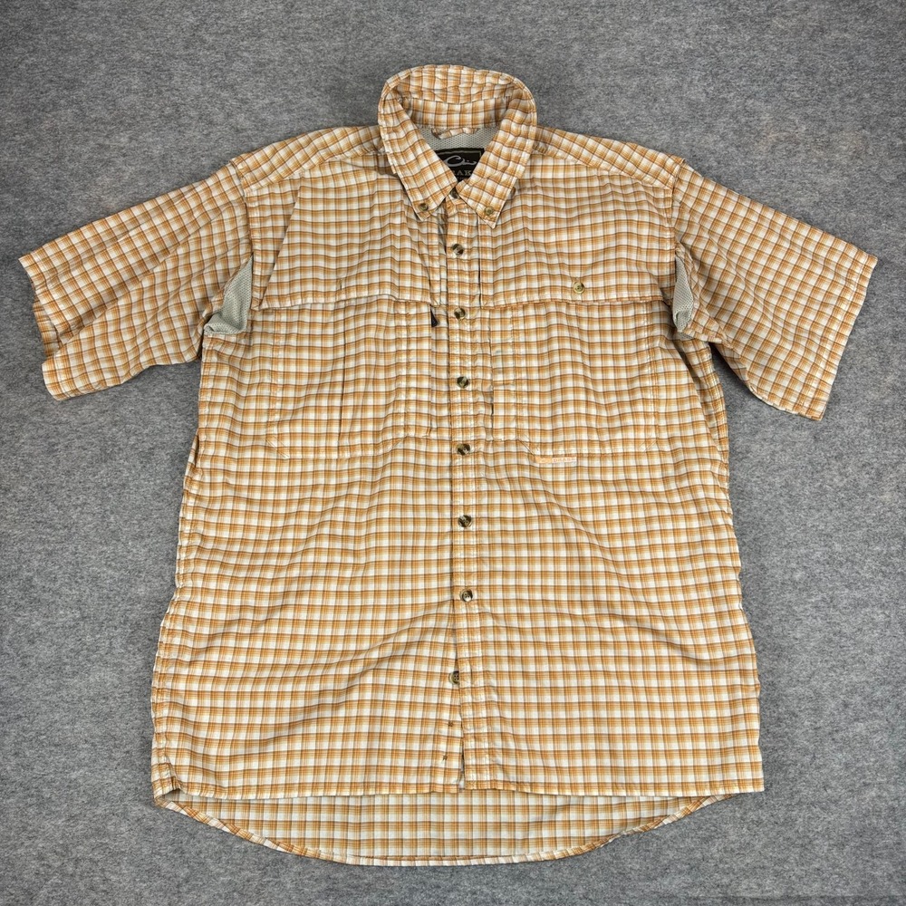 Drake Button Down Shirt Plaid Vented Orange White Mens Small S